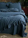 Постільна білизна однотонна з рюшем варена бавовна євро розмір Limasso синя, фото 2