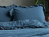 Постільна білизна однотонна з рюшем варена бавовна євро розмір Limasso синя, фото 3