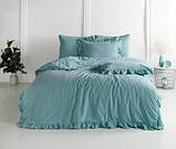 Постільна білизна однотонна з рюшем варена бавовна євро розмір Limasso блакитна, фото 2