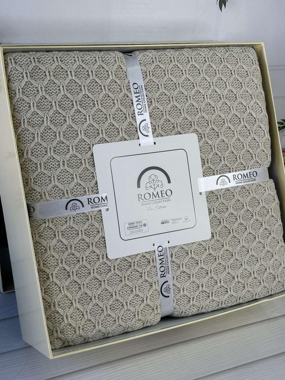 Плед в"язаний євро розмір 220 на 240 см Romeo Home Zeynep бежевий, фото 1