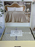 Плед в"язаний євро розмір 220 на 240 см Romeo Home Zeynep бежевий, фото 5