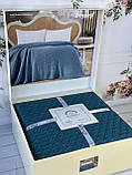 Плед в"язаний євро розмір 220 на 240 см Romeo Home Zeynep синій, фото 7