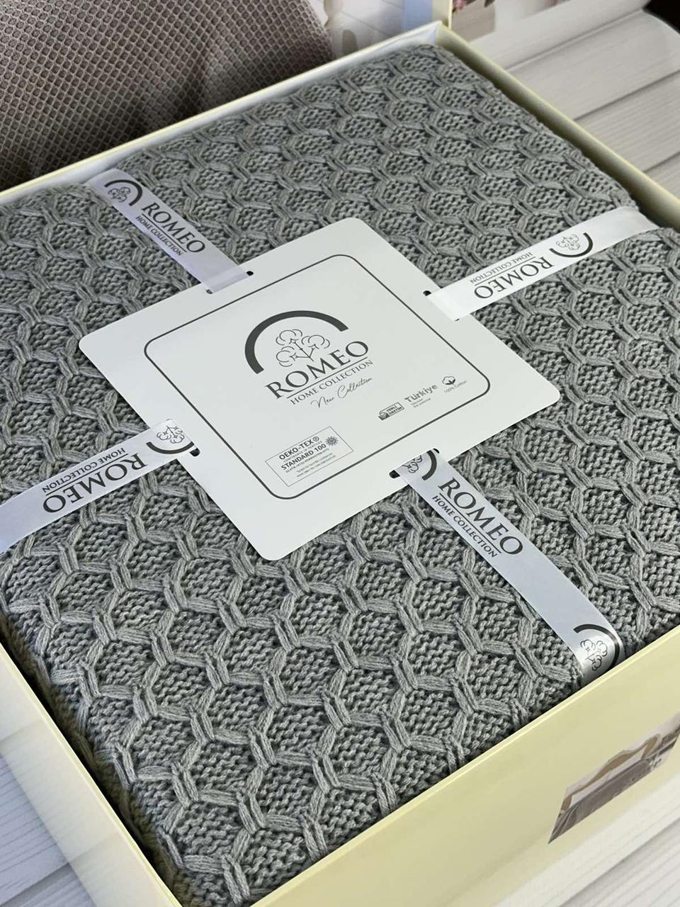 Плед в"язаний євро розмір 220 на 240 см Romeo Home Zeynep сірий, фото 1