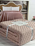 Плед в"язаний євро розмір 220 на 240 см Romeo Home Zeynep пудровий, фото 2
