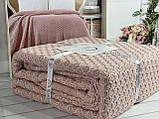 Плед в"язаний євро розмір 220 на 240 см Romeo Home Zeynep пудровий, фото 3