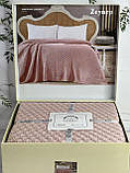Плед в"язаний євро розмір 220 на 240 см Romeo Home Zeynep пудровий, фото 6