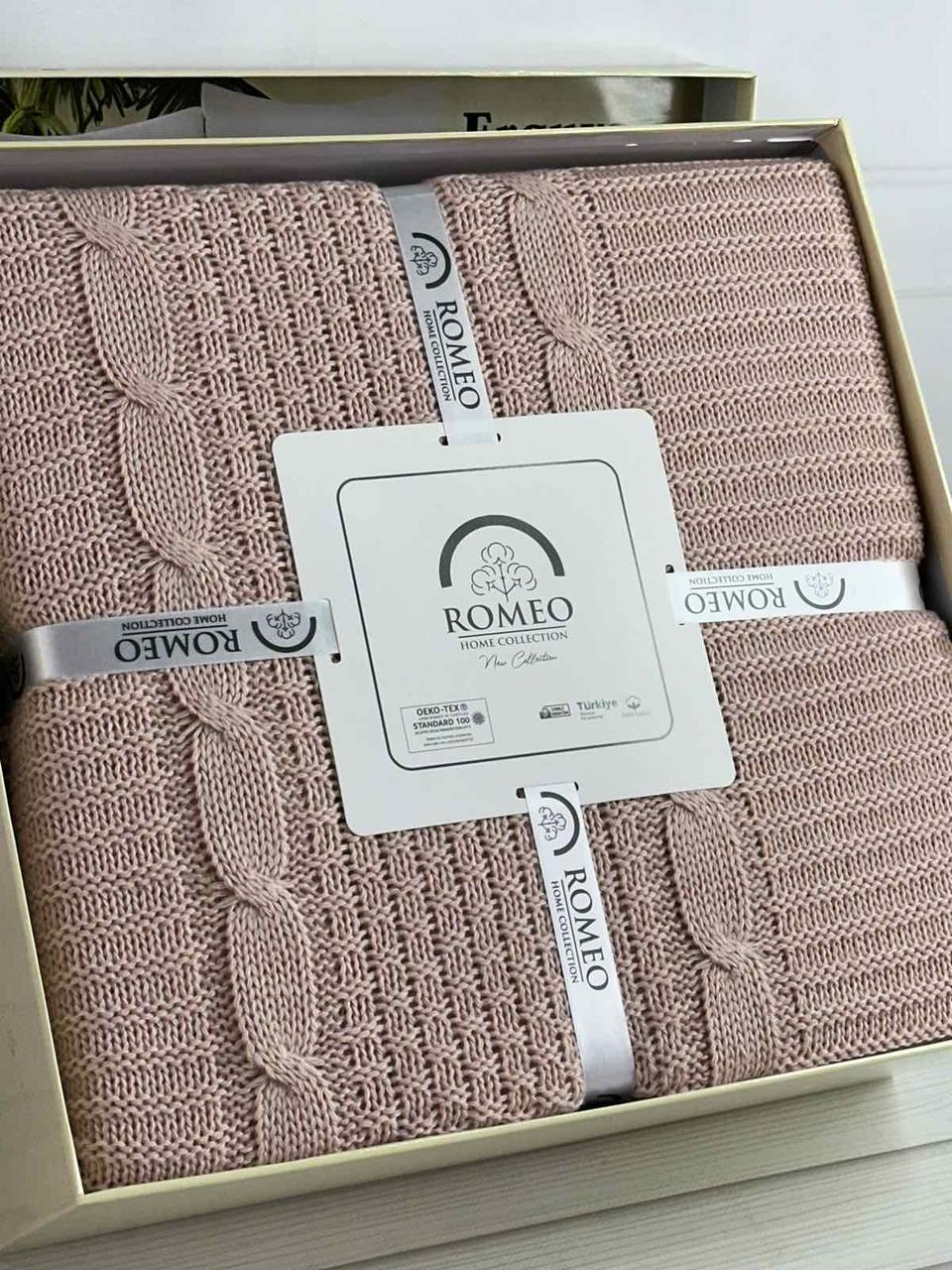 Плед в"язаний євро розмір 220 на 240 см Romeo Home Erguvan пудровий, фото 1