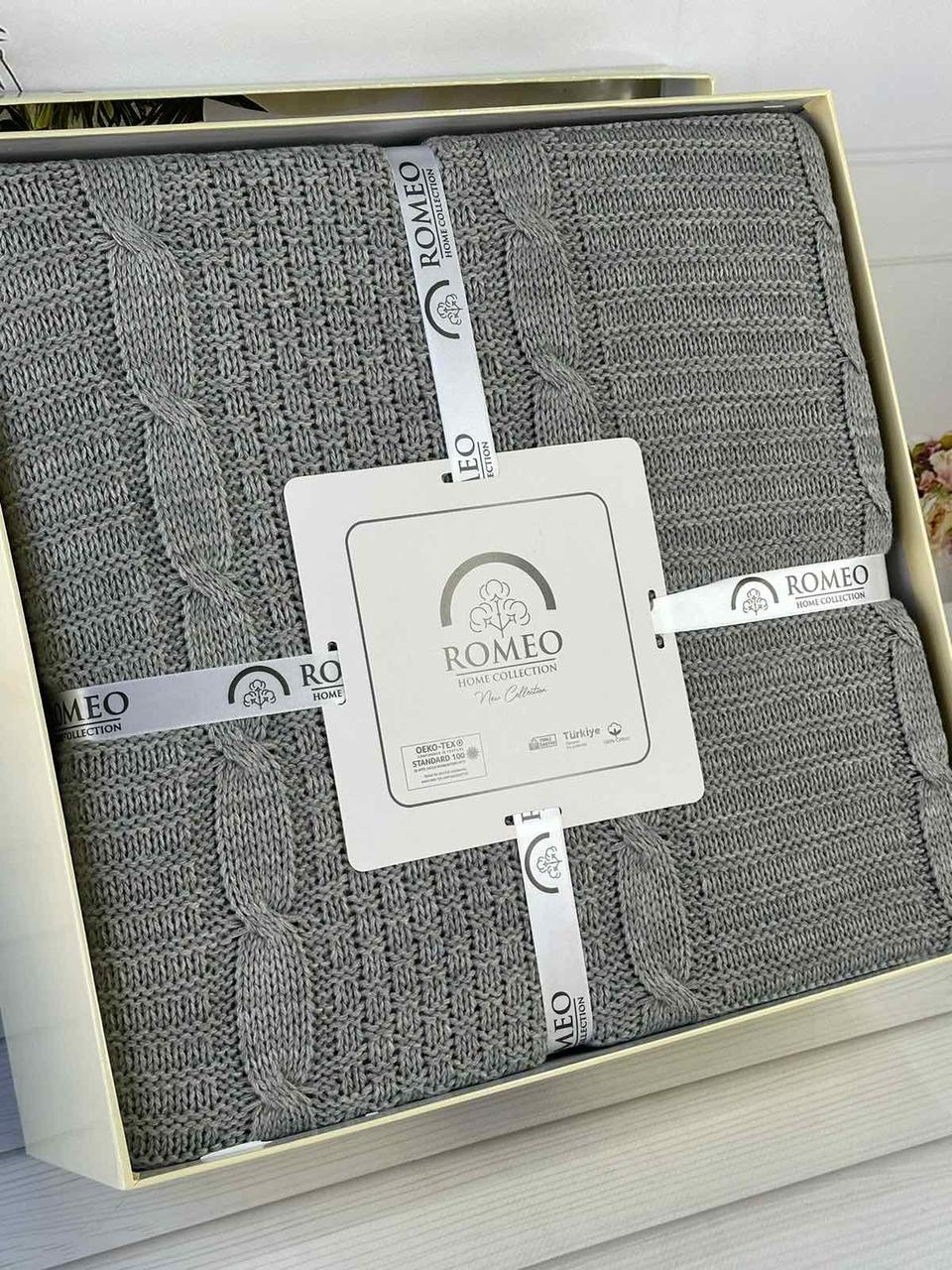 Плед в"язаний євро розмір 220 на 240 см Romeo Home Erguvan сірий, фото 1