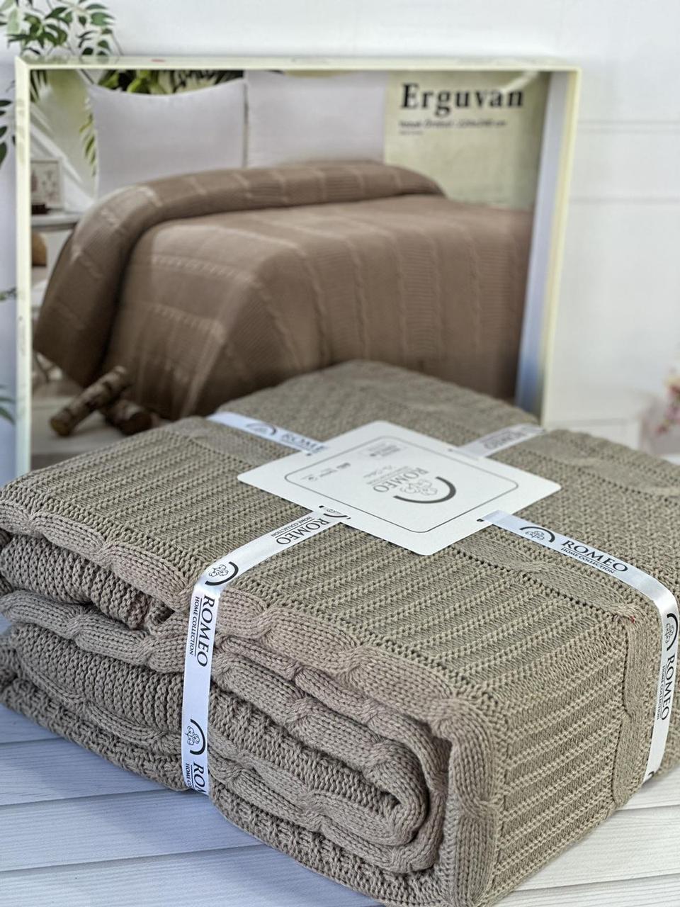 Плед в"язаний євро розмір 220 на 240 см Romeo Home Erguvan бежевий, фото 1
