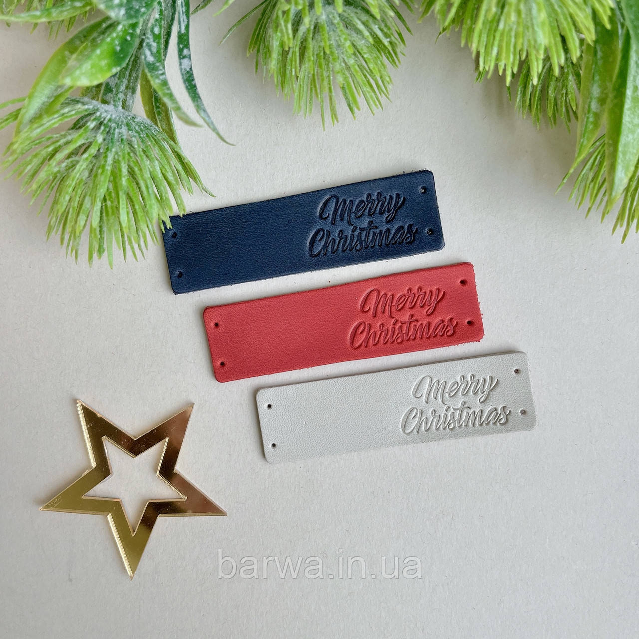 Шкіряна бірка  MERRY CHRISTMAS  7х2 см
