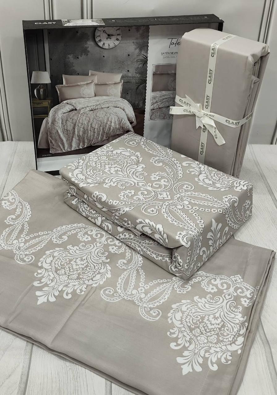 Постільна білизна сатин де люкс євро розмір Clasy Gri, фото 1