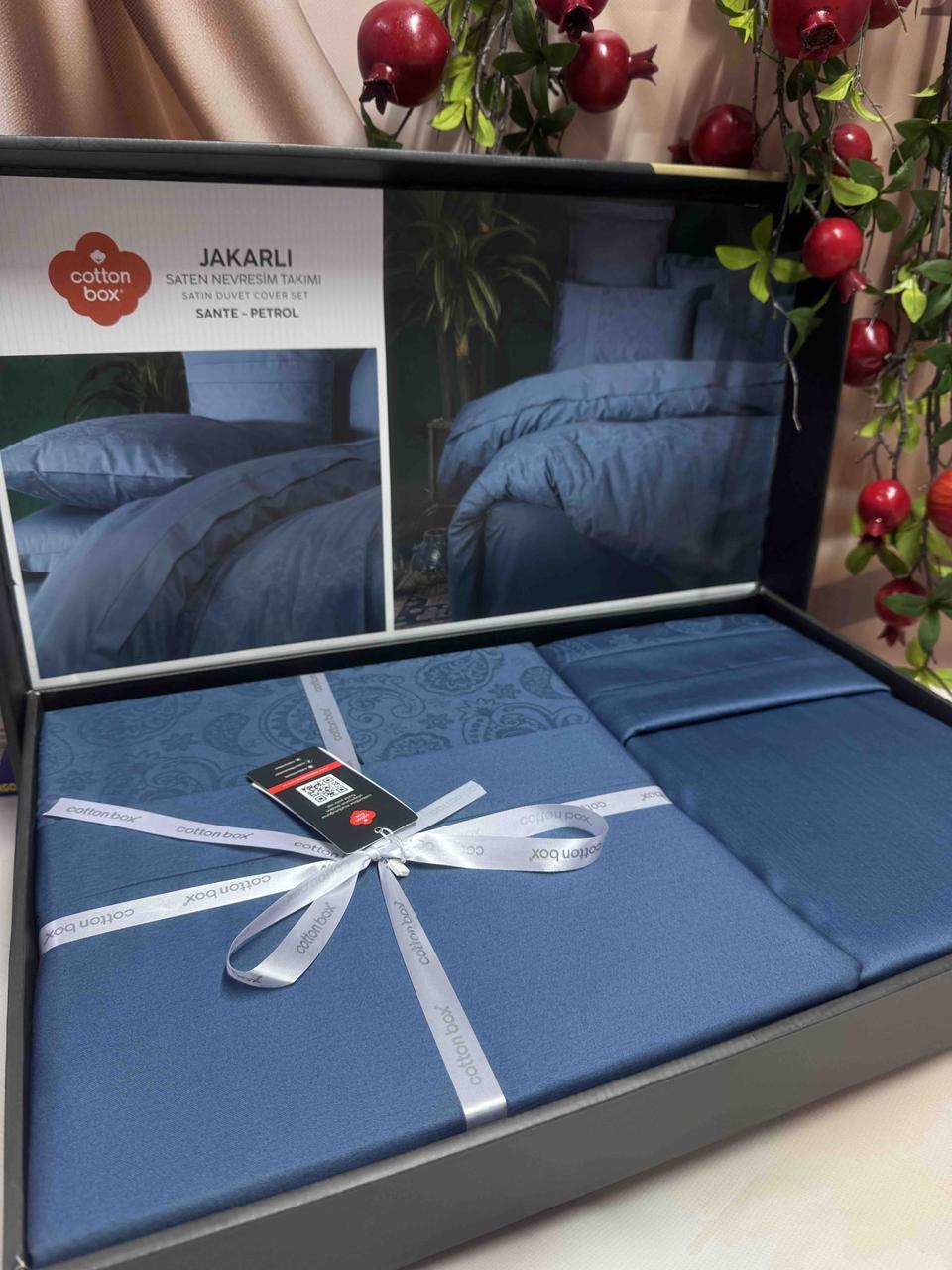Постільна білизна сатин жакард євро розмір Cotton Box Sante Petrol, фото 1