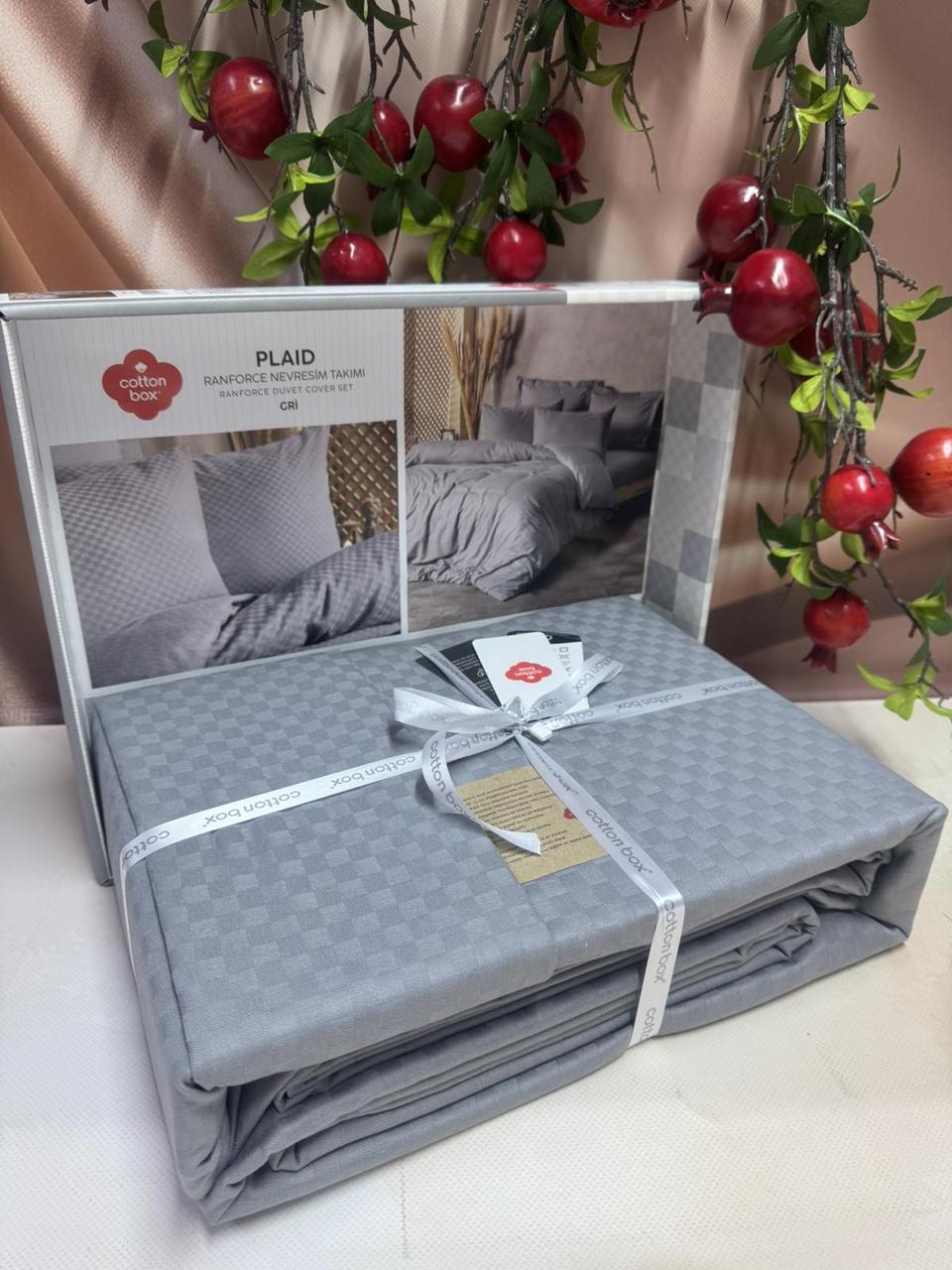 Постільна білизна ранфорс жакард євро розмір Cotton Box Plaid Gri, фото 1