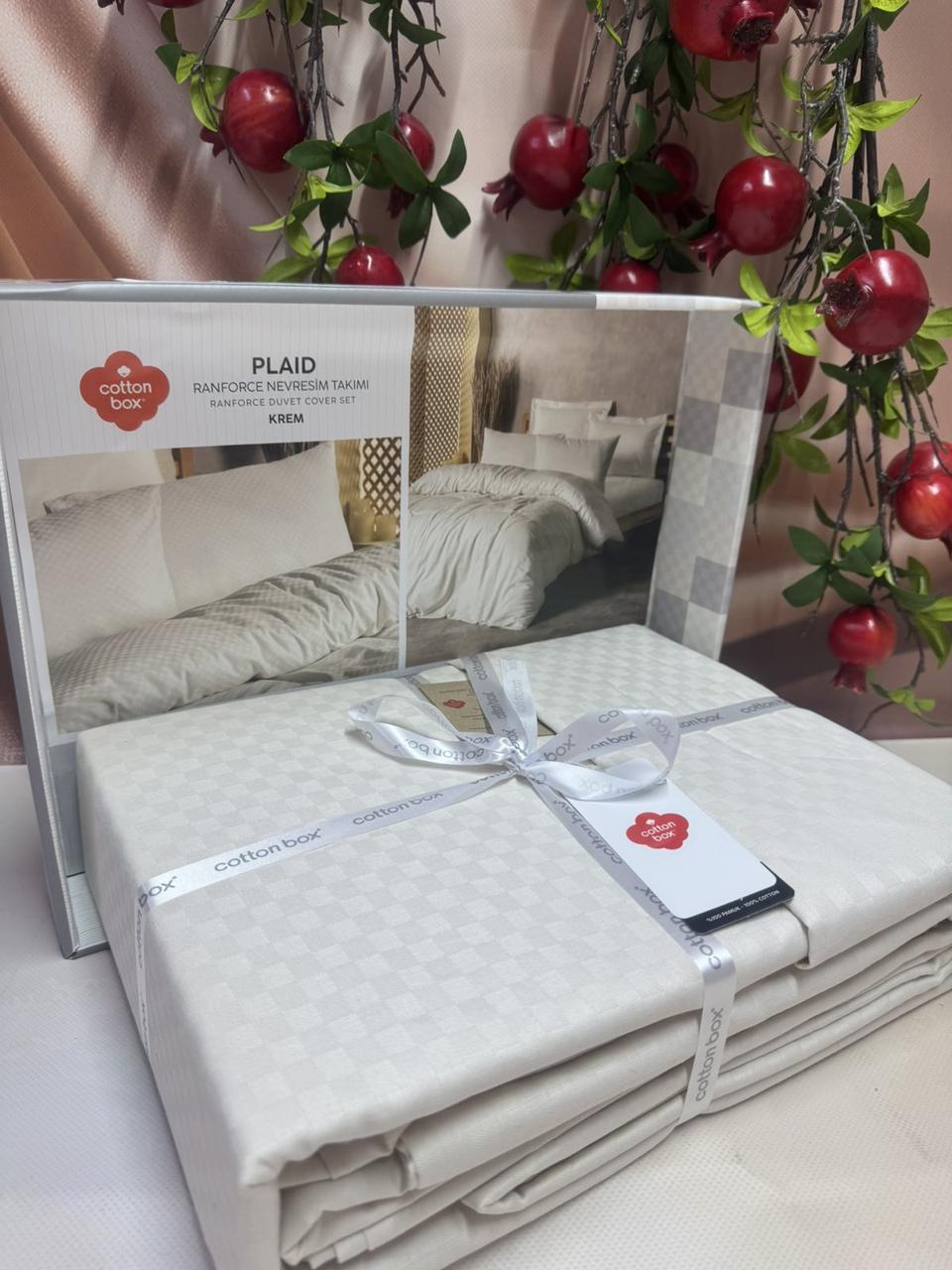 Постільна білизна ранфорс жакард євро розмір Cotton Box Plaid Krem, фото 1