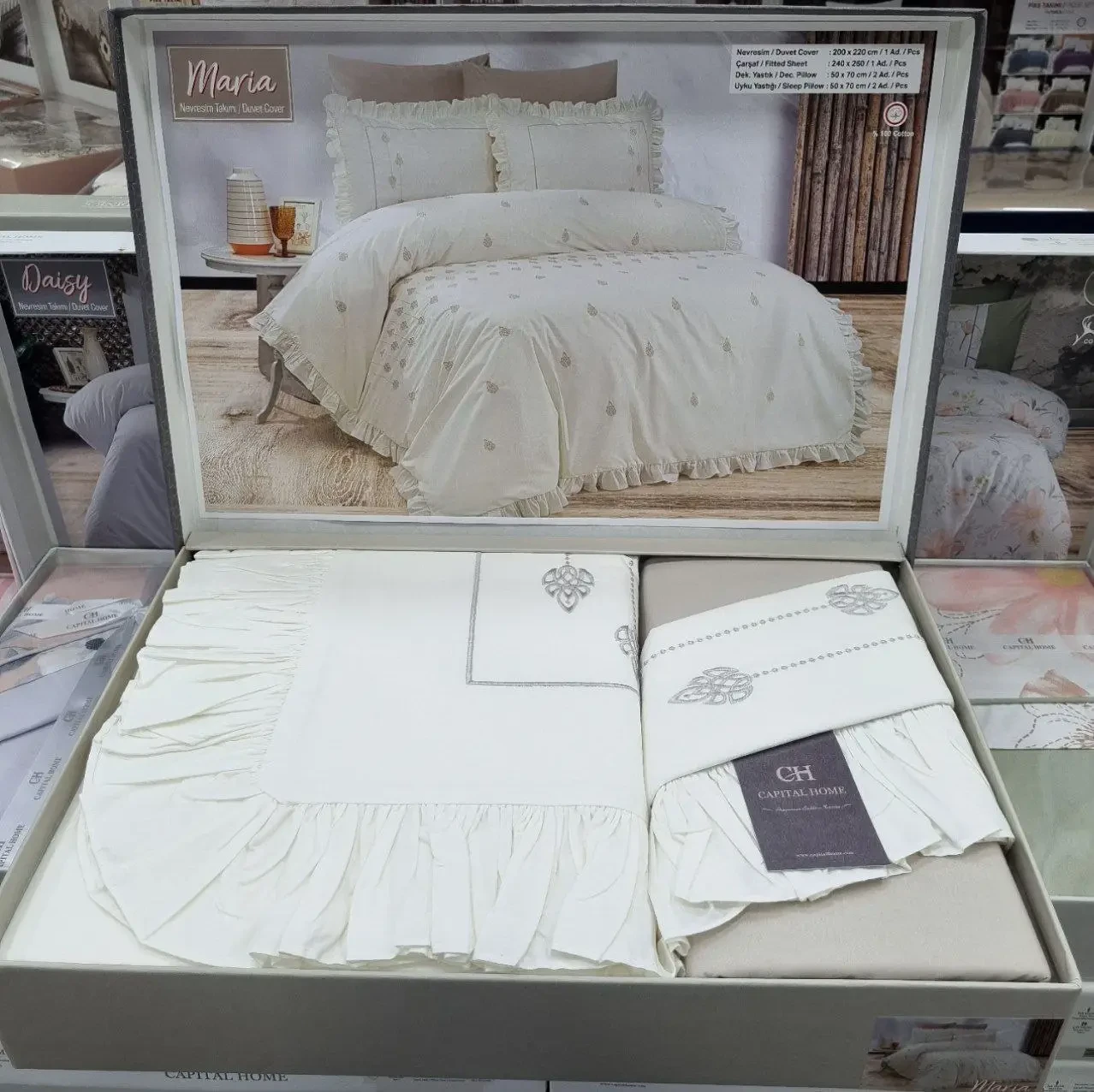 Постільна білизна з рюшем та вишивкою ранфорс євро розмір Capital Home Maria, фото 1