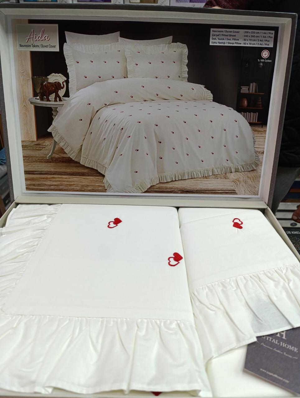 Постільна білизна з рюшем та вишивкою ранфорс євро розмір Capital Home Aida, фото 1