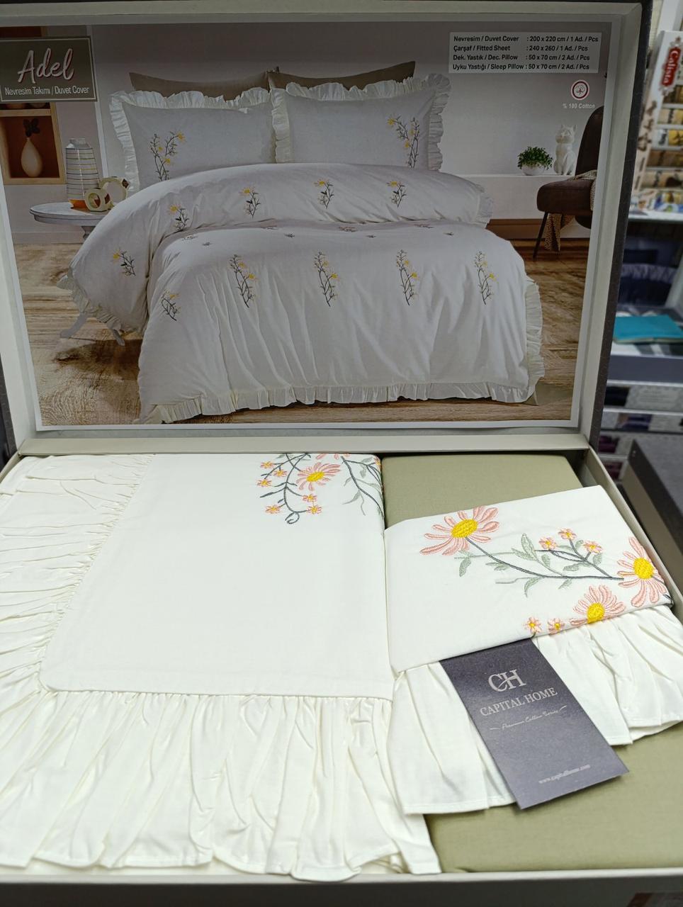 Постільна білизна з рюшем та вишивкою ранфорс євро розмір Capital Home Adel, фото 1