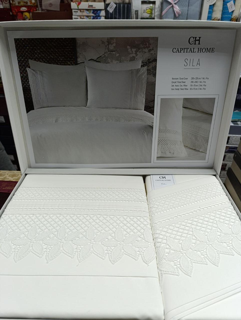 Постільна білизна з мереживом ранфорс євро розмір Capital Home Sila, фото 1