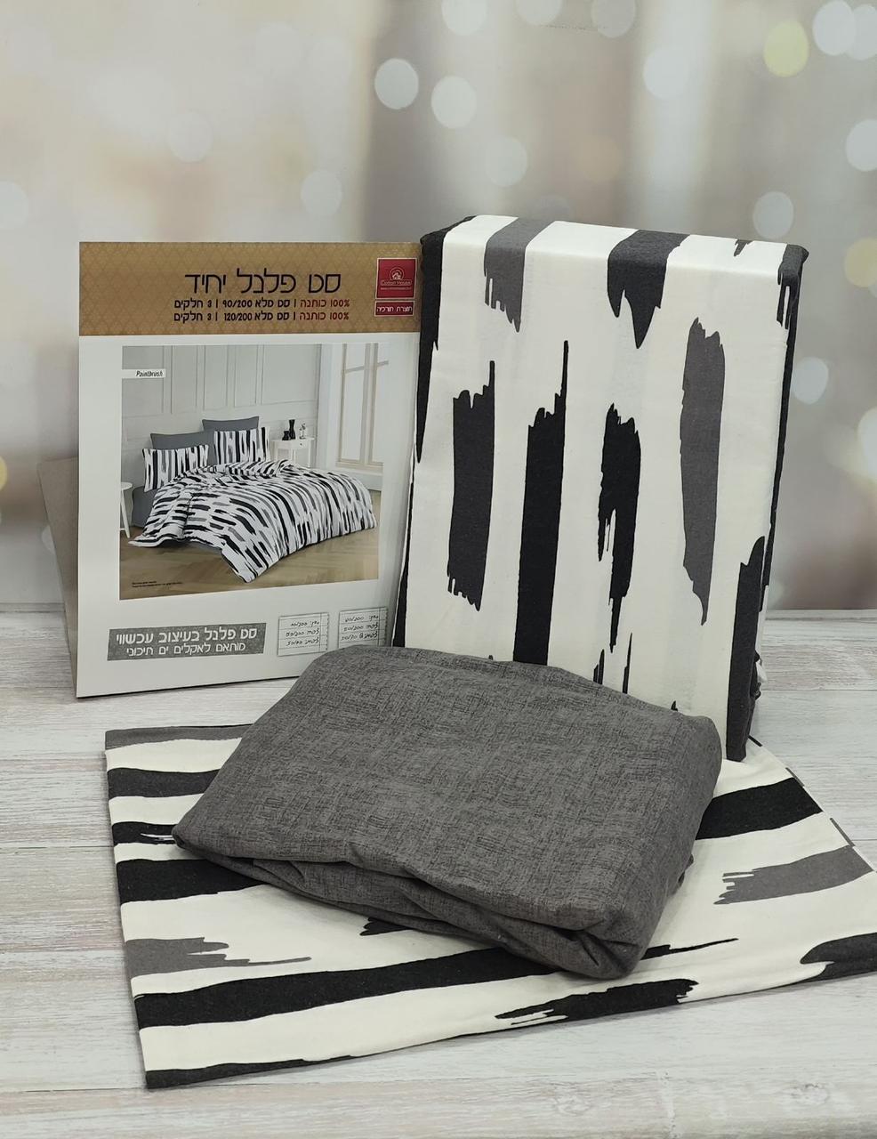 Постільна білизна фланелева байкова полуторний розмір з простирадлом на резинці Cotton House Grey, фото 1