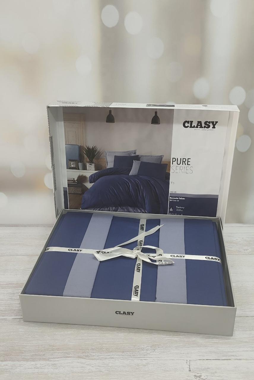 Постільна білизна однтонона ранфорс євро розмір Clasy синя, фото 1
