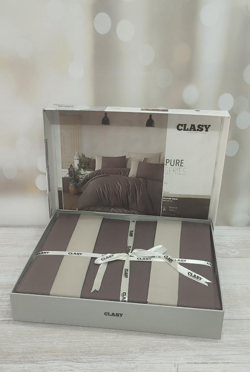 Постільна білизна однтонона ранфорс євро розмір Clasy коричнева, фото 1