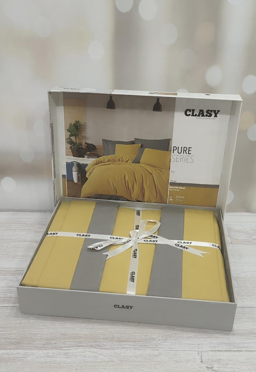 Постільна білизна однтонона ранфорс євро розмір Clasy жовта, фото 1