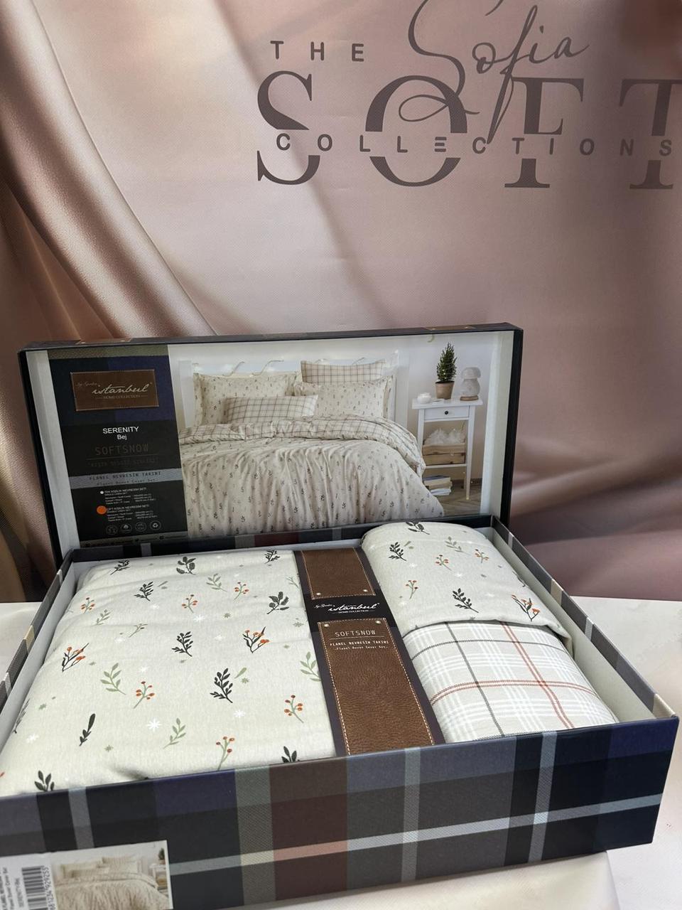 Постільна білизна фланелева байкова євро розмір Istanbul Serenity bej, фото 1