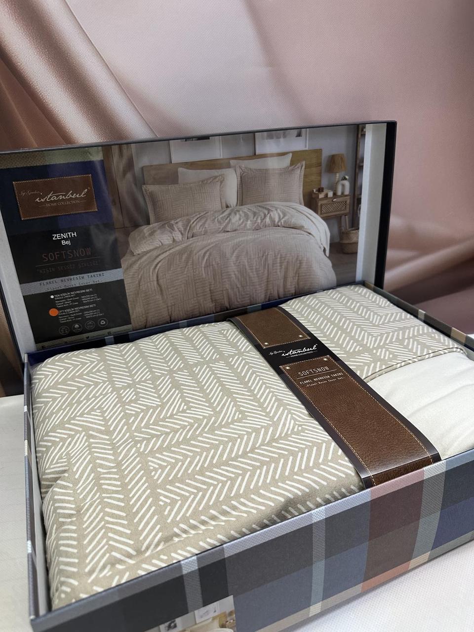 Постільна білизна фланелева байкова євро розмір Istanbul Zenith Bej, фото 1