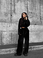 Велюровий прогулянковий спортивний жіночий костюм штани і кофта Cartell чорний