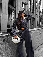 Велюровий прогулянковий спортивний жіночий костюм штани і кофта Cartell графіт