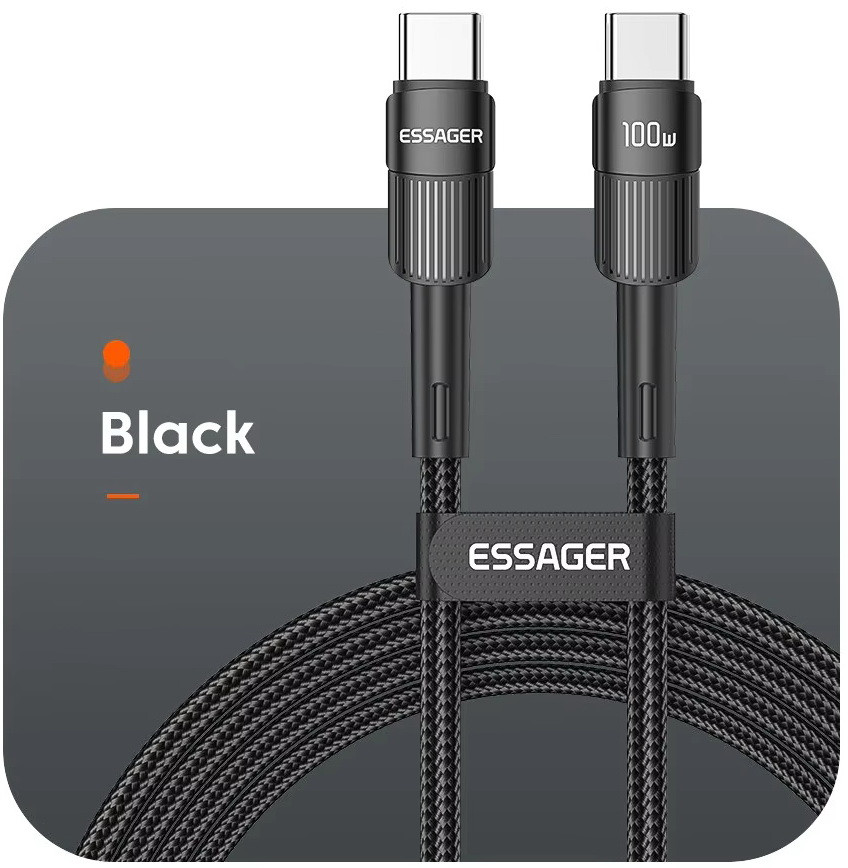 "Essager" Кабель заряджання та передачі даних 3м Type C- Type C 100Вт швидка зарядка, фото 1