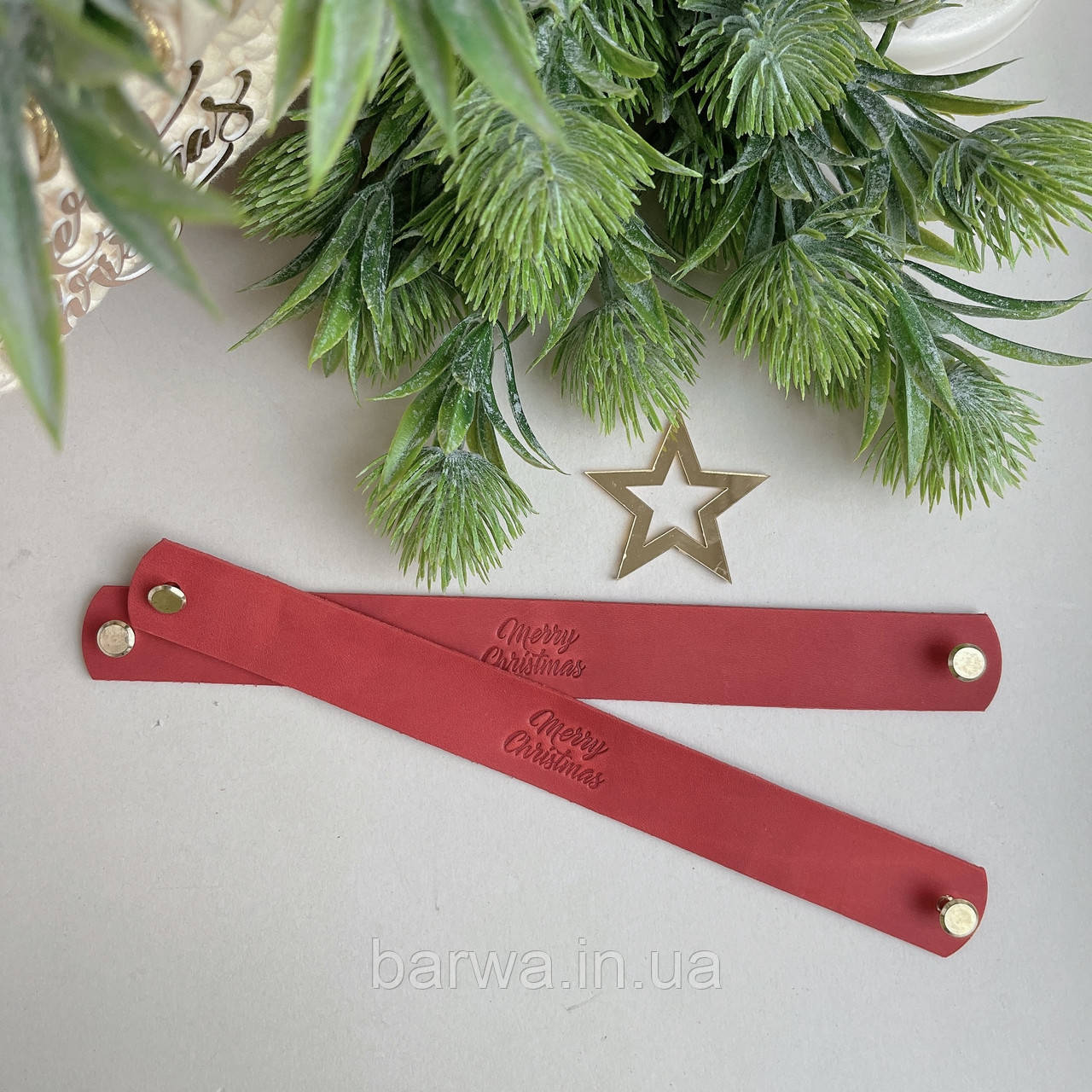 Шкіряні ручки для кошиків на гвинті,  MERRY CHRISTMAS 24х 2,5 см КОЛІР НА ВИБІР