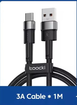 Toocki Кабель зарядки та передачі даних USB - Type-C 3A 1 метр високошвидкісний QC3 QC4 PD, фото 1