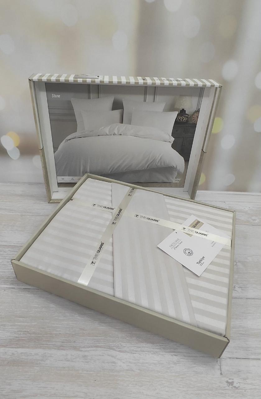 Постільна білизна сатин страйп євро розмір The Quaris світло сіра, фото 1