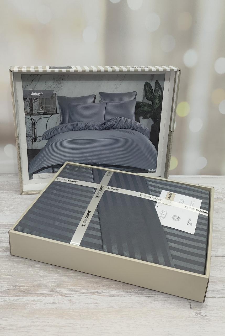 Постільна білизна сатин страйп євро розмір The Quaris графіт, фото 1