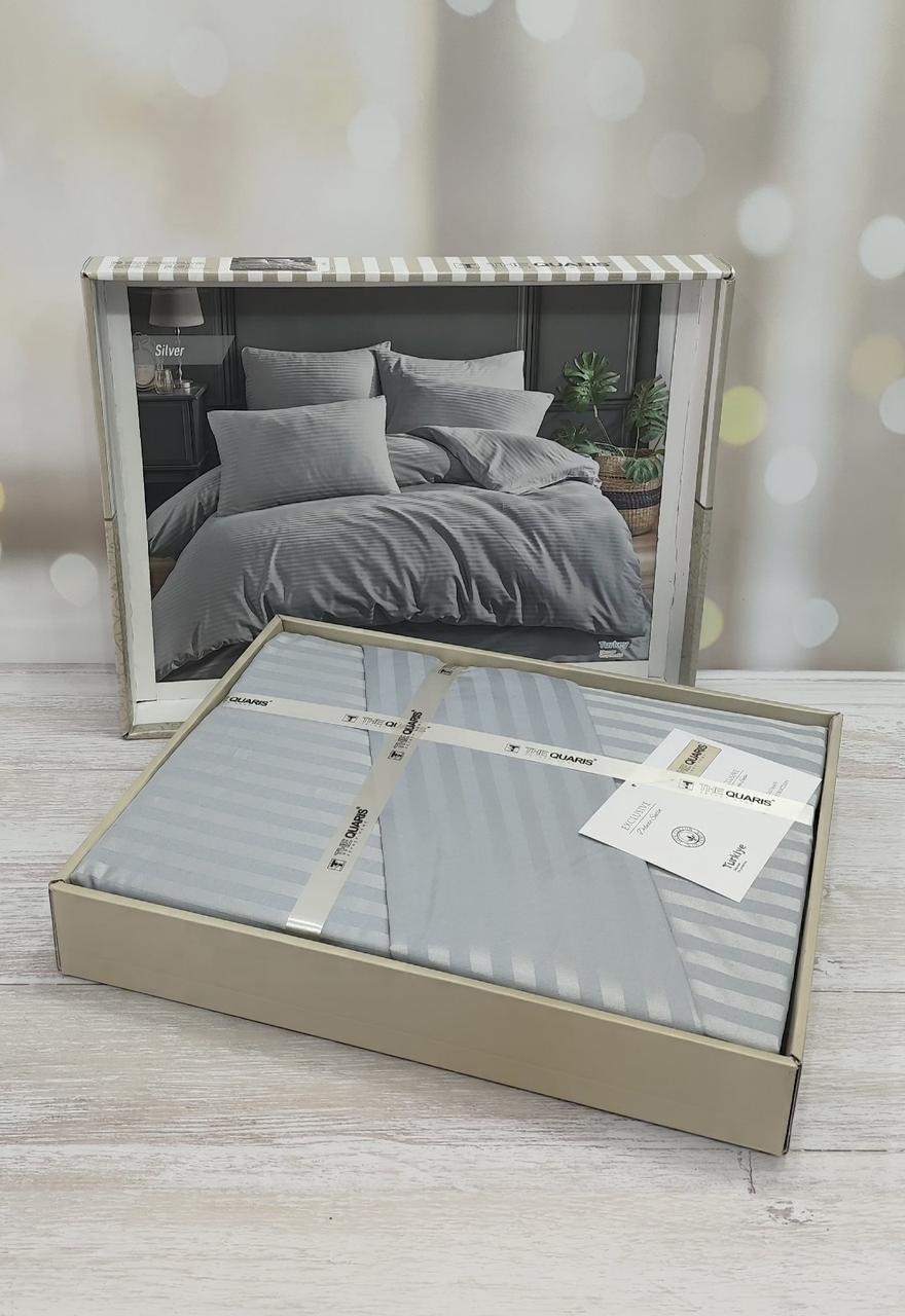 Постільна білизна сатин страйп євро розмір The Quaris сіра, фото 1