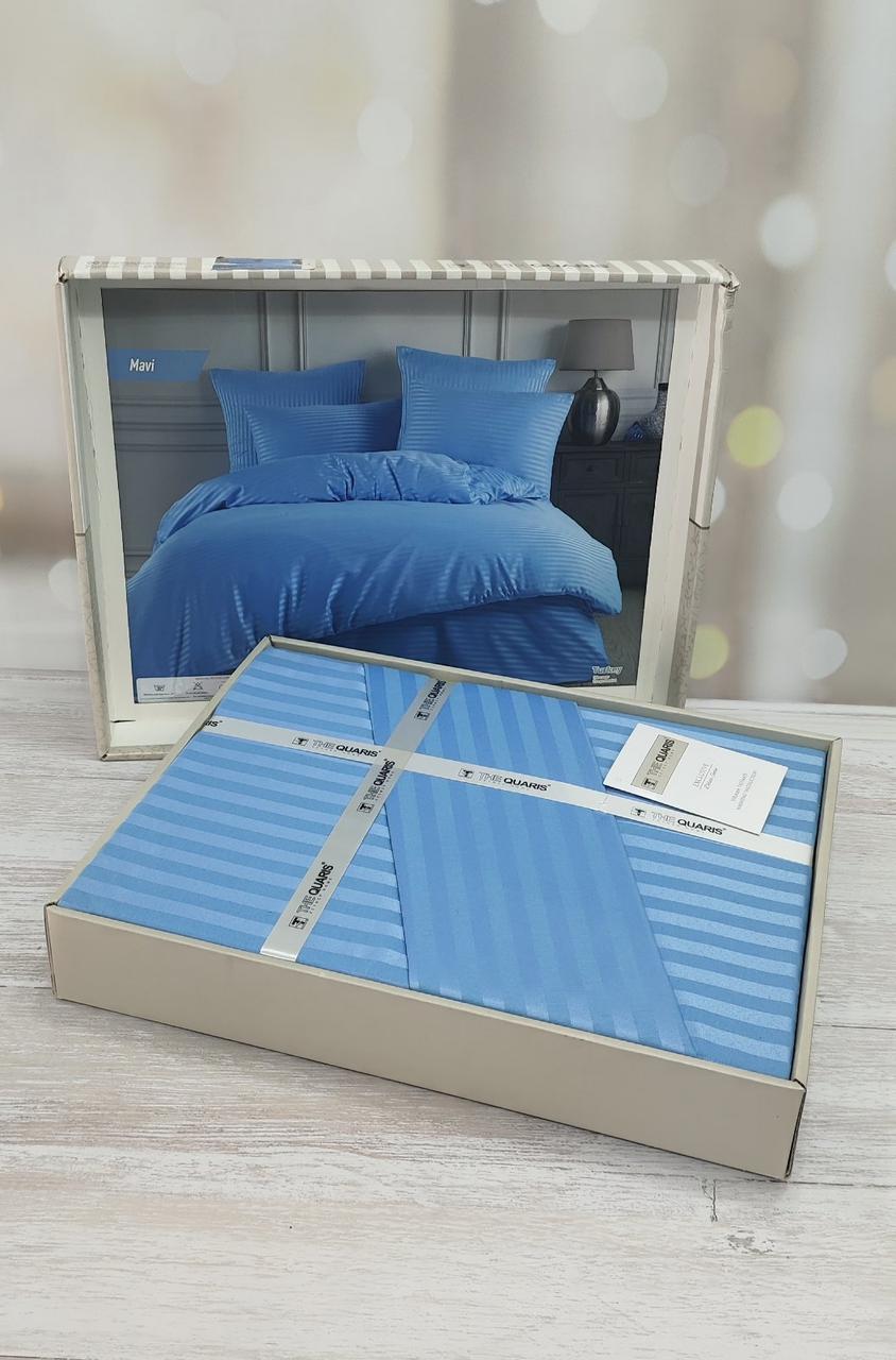 Постільна білизна сатин страйп євро розмір The Quaris блакитна, фото 1