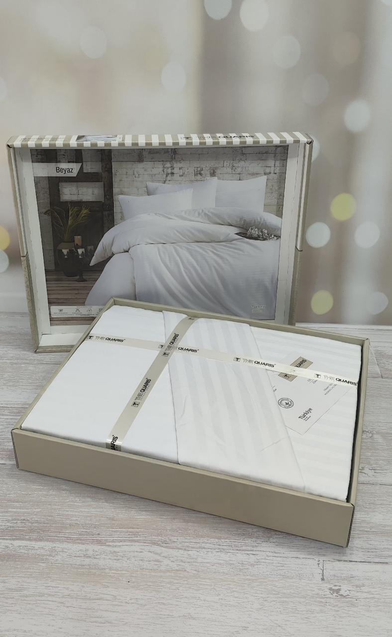 Постільна білизна сатин страйп євро розмір The Quaris біла, фото 1