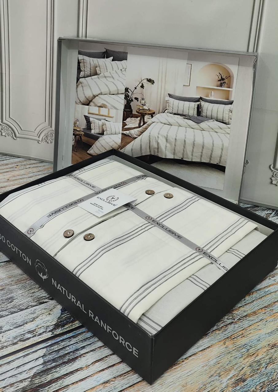 Постільна білизна ранфорс з простирадлом на гумці євро розмір Exclusive сіра, фото 1