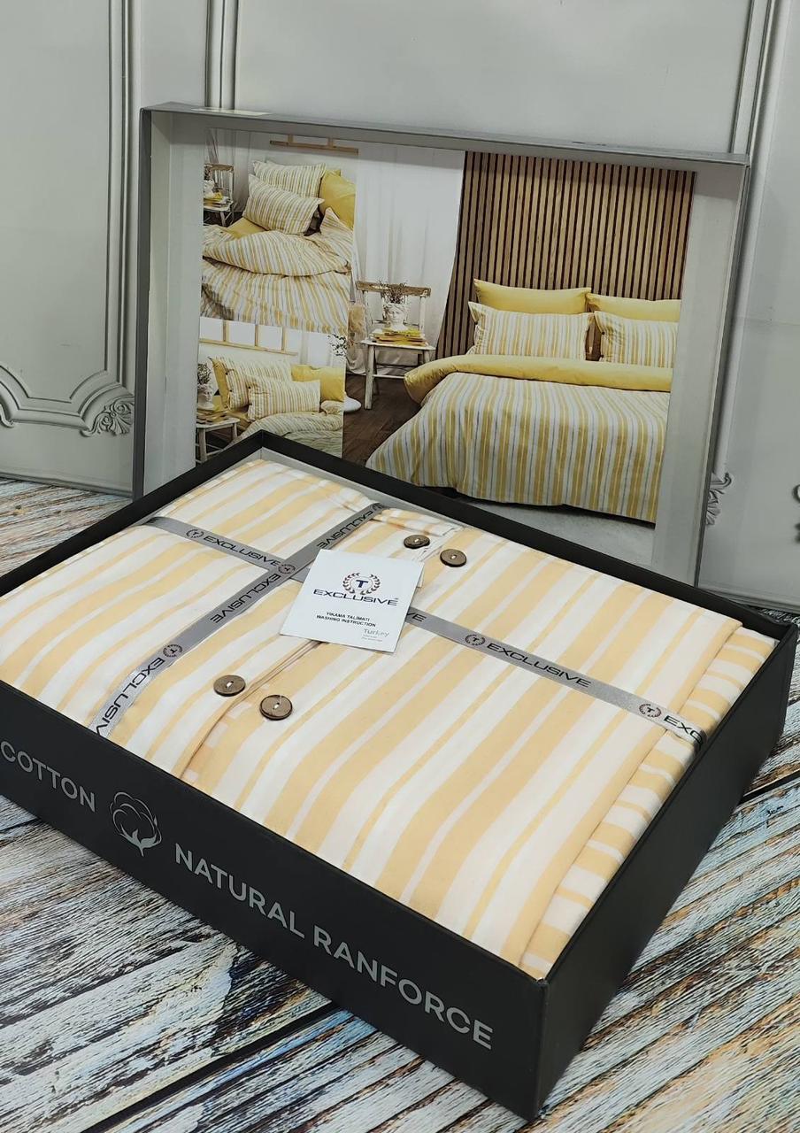 Постільна білизна ранфорс з простирадлом на гумці євро розмір Exclusive жовта, фото 1