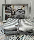 Постільна білизна ранфорс з простирадлом на гумці  євро розмір Exclusive сіра смужка, фото 2