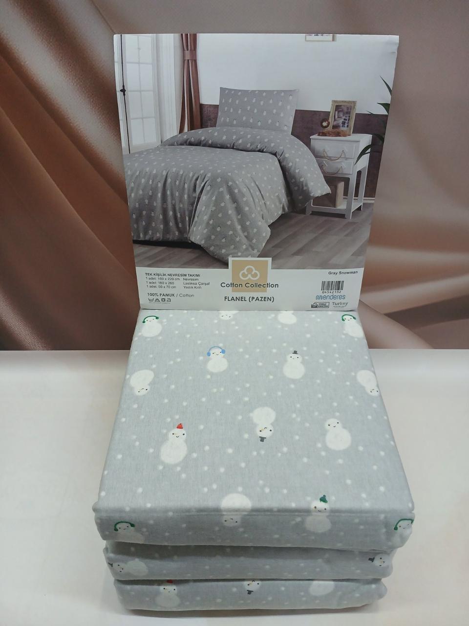 Постільна білизна фланелева байкова полуторний розмір Cotton Collection Gray Snowman, фото 1