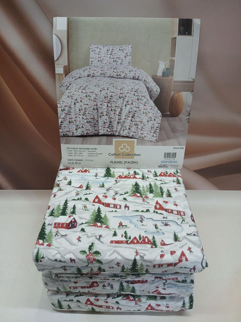 Постільна білизна фланелева байкова полуторний розмір Cotton Collection Snow Day, фото 1