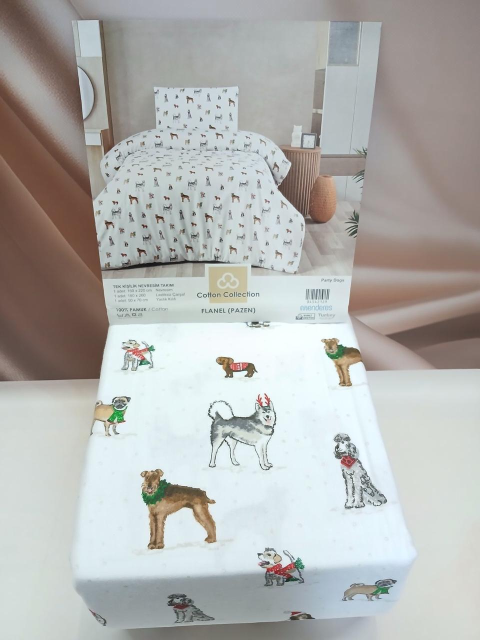 Постільна білизна фланелева байкова полуторний розмір Cotton Collection Party Dogs, фото 1