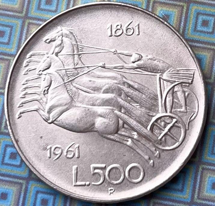 Срібна монета Італії 500 лір 1961 р. Колісниця