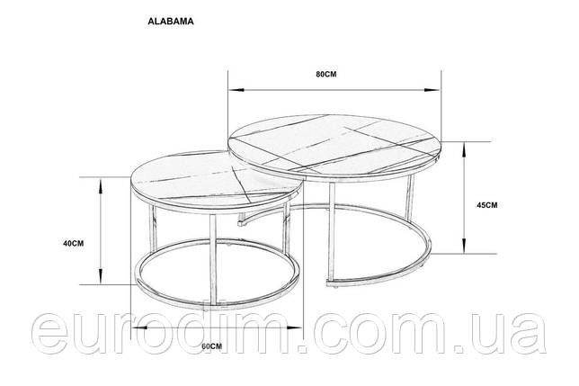 Журнальний столик ALABAMA A kass gold глянець еф.мармуру/золото (к-кт), фото 3