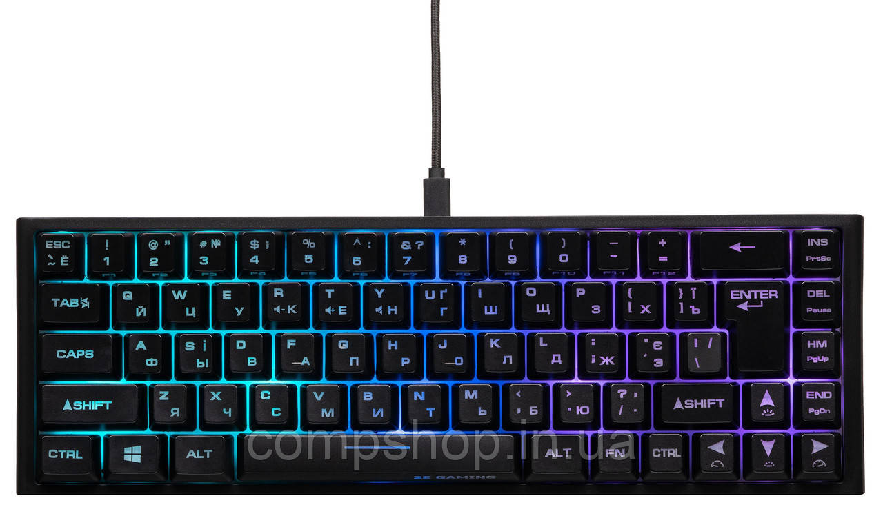 Клавіатура мембранна 2E GAMING KG350 68key, USB, EN/UA/RU, RGB, чорний (2E-KG350UBK) (код 141003)