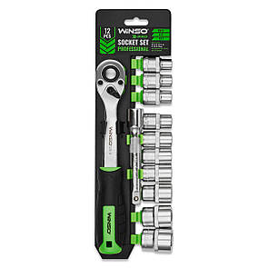 Професійний набір головок торцевих з тріскачкою та подовжувачем Winso Pro 1/2" 72Т CR-V 10-24мм 12шт