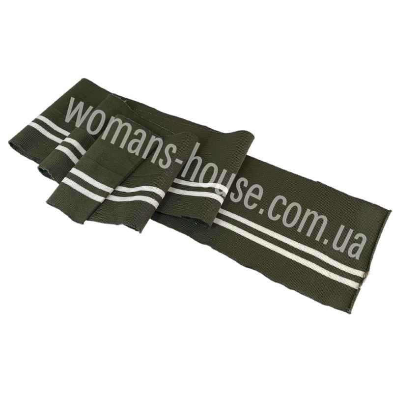 Манжетна гумка Дов'яз трикотажний поліестер Туреччина 130/14 см Хакі з двома смужками, фото 1