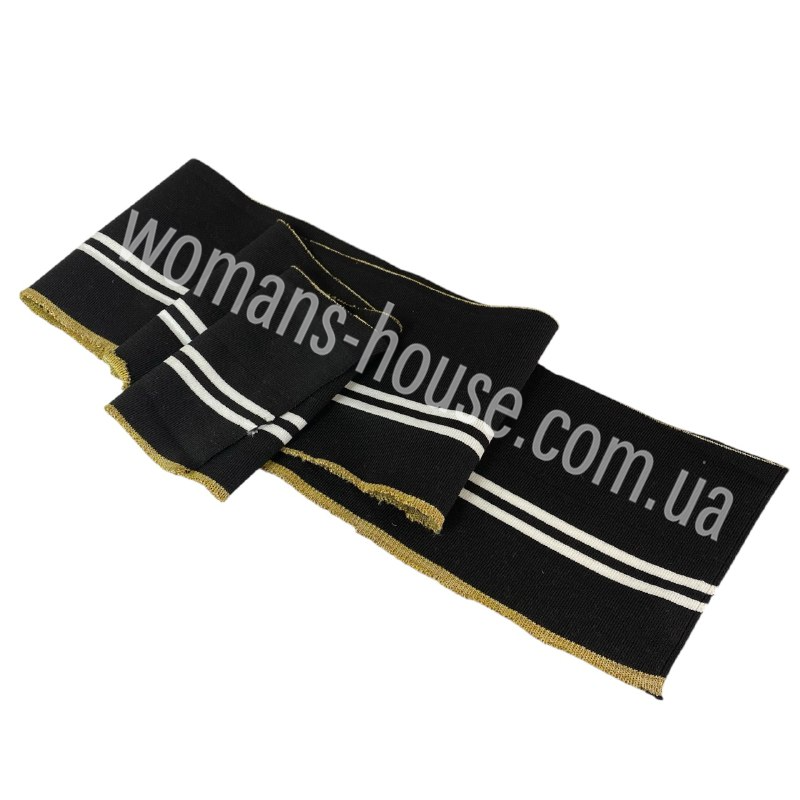 Манжетна гумка Дов'яз трикотажний поліестер Туреччина 130/15 см Чорний із двома смугами білими, фото 1